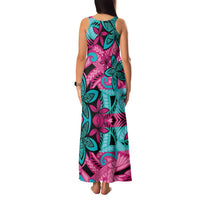 Plumeria Polynesian Pattern Family Matching Tank Maxi Dress and Hawaiian Shirt Unique Fantasy Pink Teal LT01 - Polynesian Pride