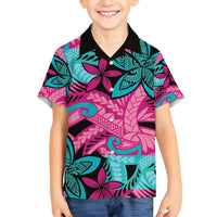 Plumeria Polynesian Pattern Family Matching Tank Maxi Dress and Hawaiian Shirt Unique Fantasy Pink Teal LT01 Son's Shirt Pink - Polynesian Pride