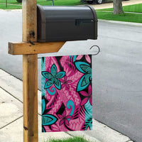 Plumeria Polynesian Pattern Garden Flag Unique Fantasy Pink Teal