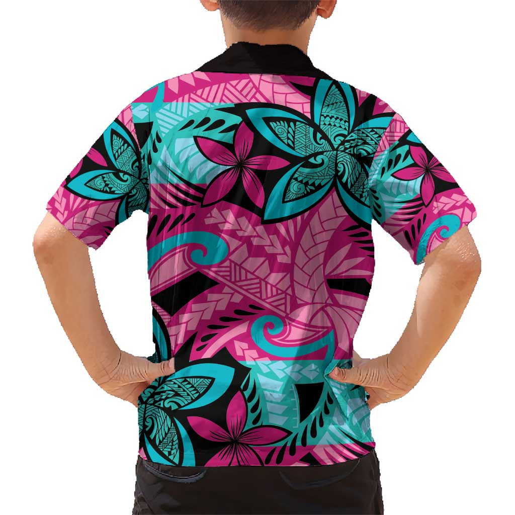 Plumeria Polynesian Pattern Hawaiian Shirt Unique Fantasy Pink Teal