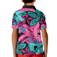 Plumeria Polynesian Pattern Kid Polo Shirt Unique Fantasy Pink Teal LT01 - Polynesian Pride