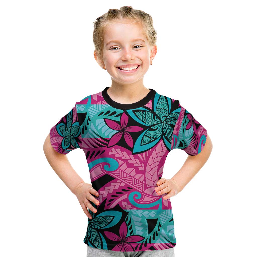 Plumeria Polynesian Pattern Kid T Shirt Unique Fantasy Pink Teal LT01 Pink - Polynesian Pride