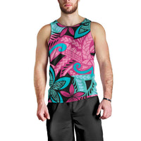 Plumeria Polynesian Pattern Men Tank Top Unique Fantasy Pink Teal