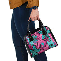 Plumeria Polynesian Pattern Shoulder Handbag Unique Fantasy Pink Teal