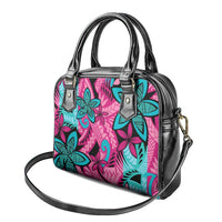 Plumeria Polynesian Pattern Shoulder Handbag Unique Fantasy Pink Teal