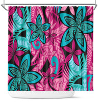Plumeria Polynesian Pattern Shower Curtain Unique Fantasy Pink Teal