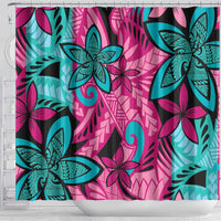 Plumeria Polynesian Pattern Shower Curtain Unique Fantasy Pink Teal