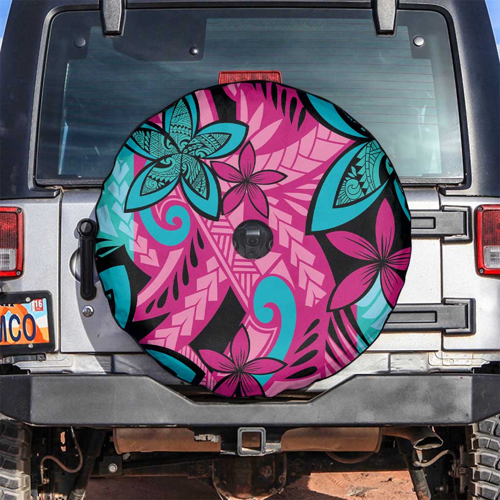Plumeria Polynesian Pattern Spare Tire Cover Unique Fantasy Pink Teal