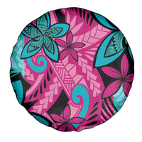 Plumeria Polynesian Pattern Spare Tire Cover Unique Fantasy Pink Teal