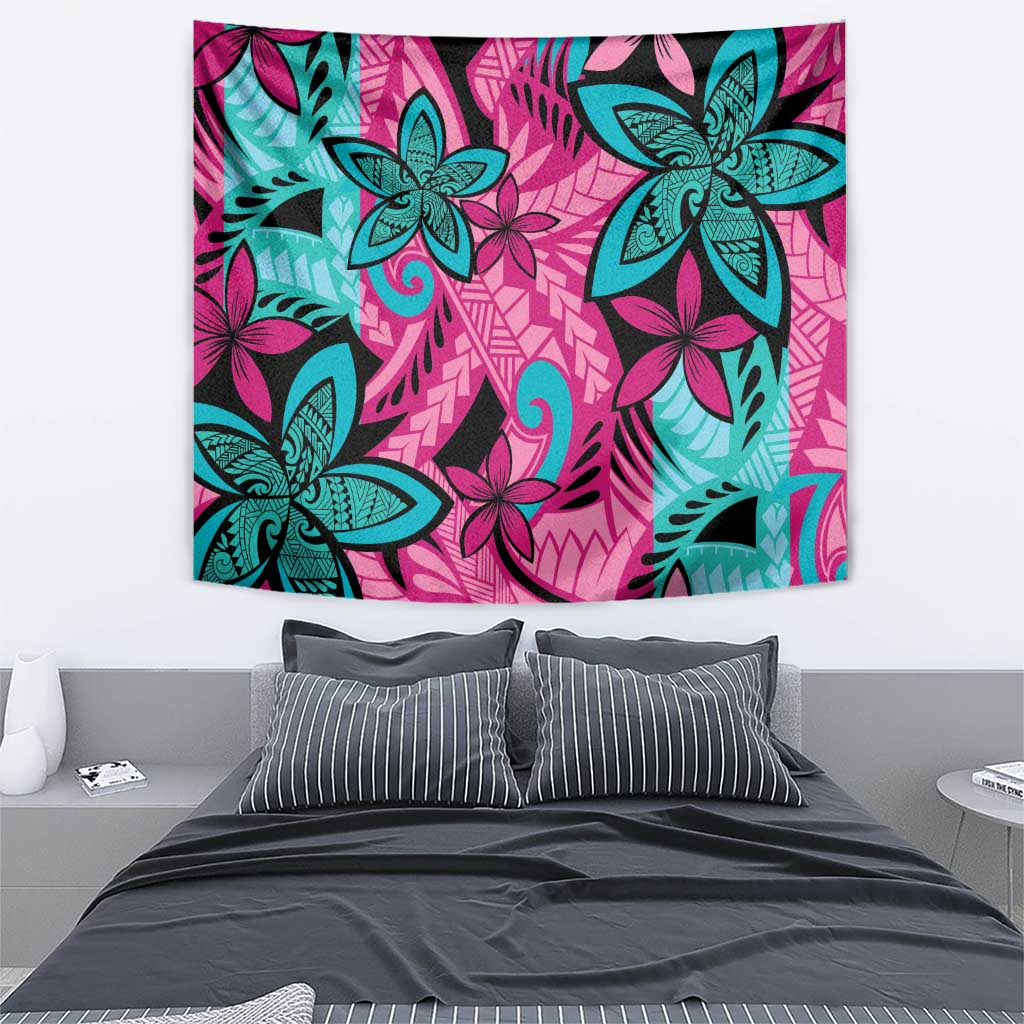 Plumeria Polynesian Pattern Tapestry Unique Fantasy Pink Teal