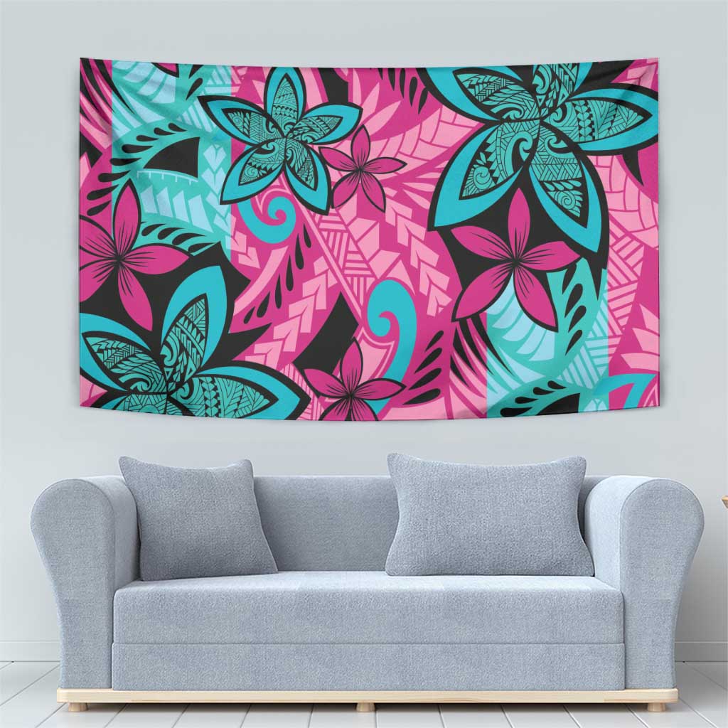 Plumeria Polynesian Pattern Tapestry Unique Fantasy Pink Teal
