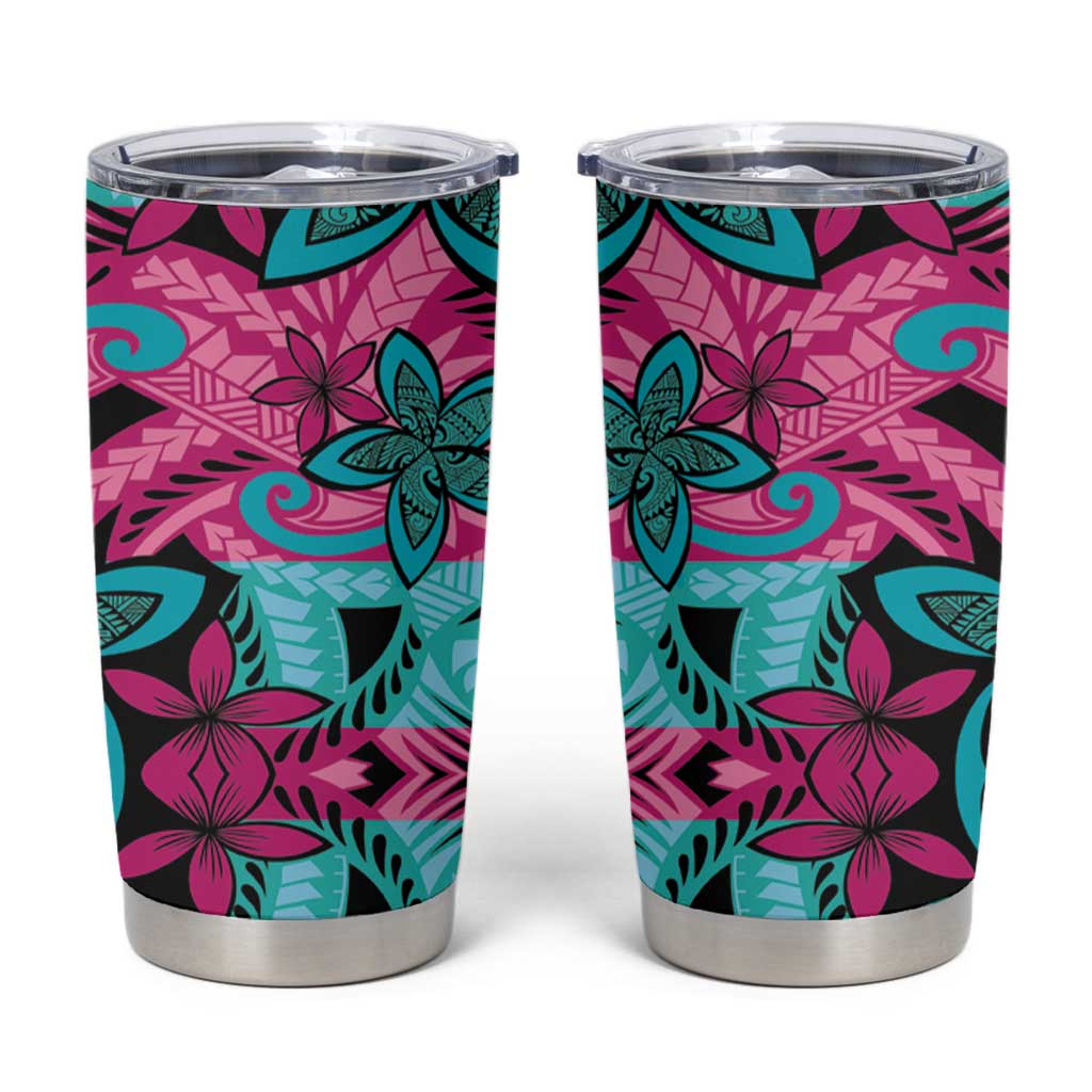 Plumeria Polynesian Pattern Tumbler Cup Unique Fantasy Pink Teal LT01 Pink - Polynesian Pride