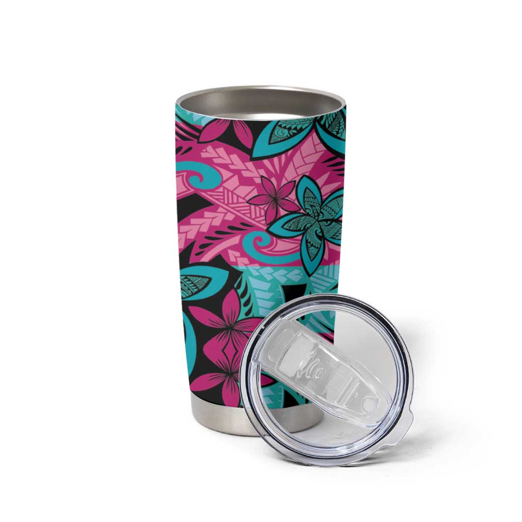Plumeria Polynesian Pattern Tumbler Cup Unique Fantasy Pink Teal LT01 - Polynesian Pride