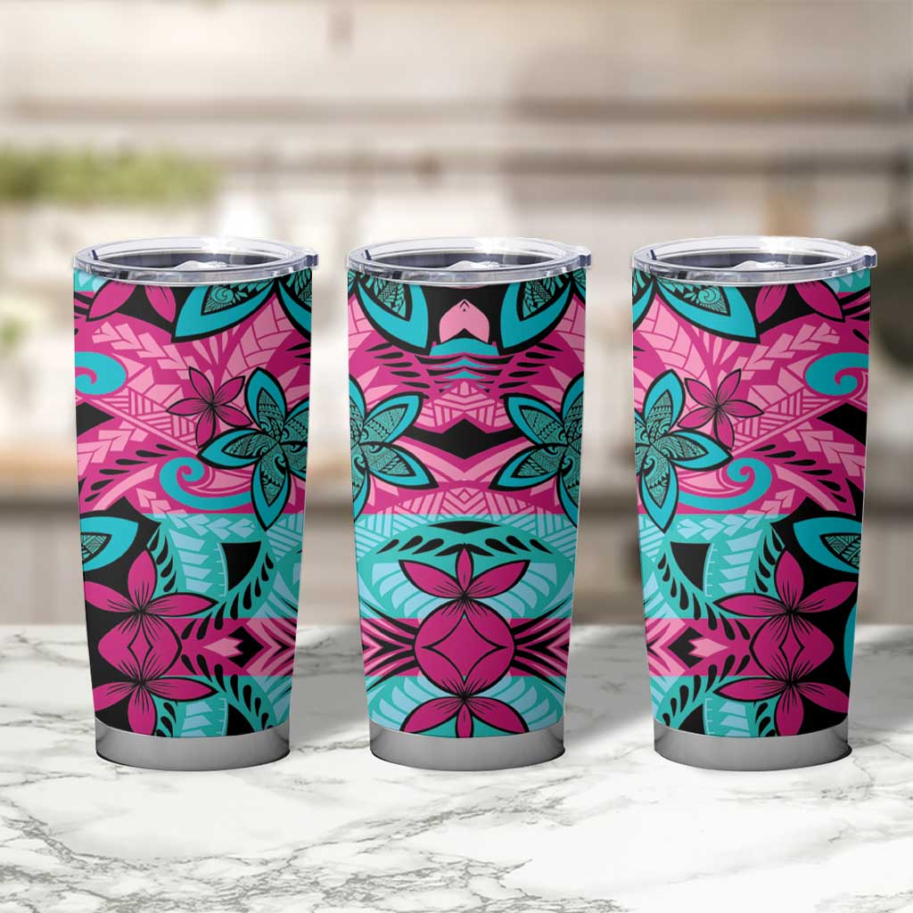 Plumeria Polynesian Pattern Tumbler Cup Unique Fantasy Pink Teal LT01 - Polynesian Pride