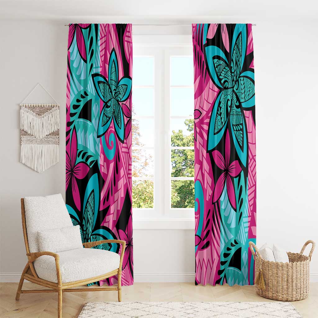 Plumeria Polynesian Pattern Window Curtain Unique Fantasy Pink Teal