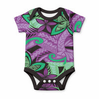 Plumeria Polynesian Pattern Baby Onesie Unique Fantasy Purple Green