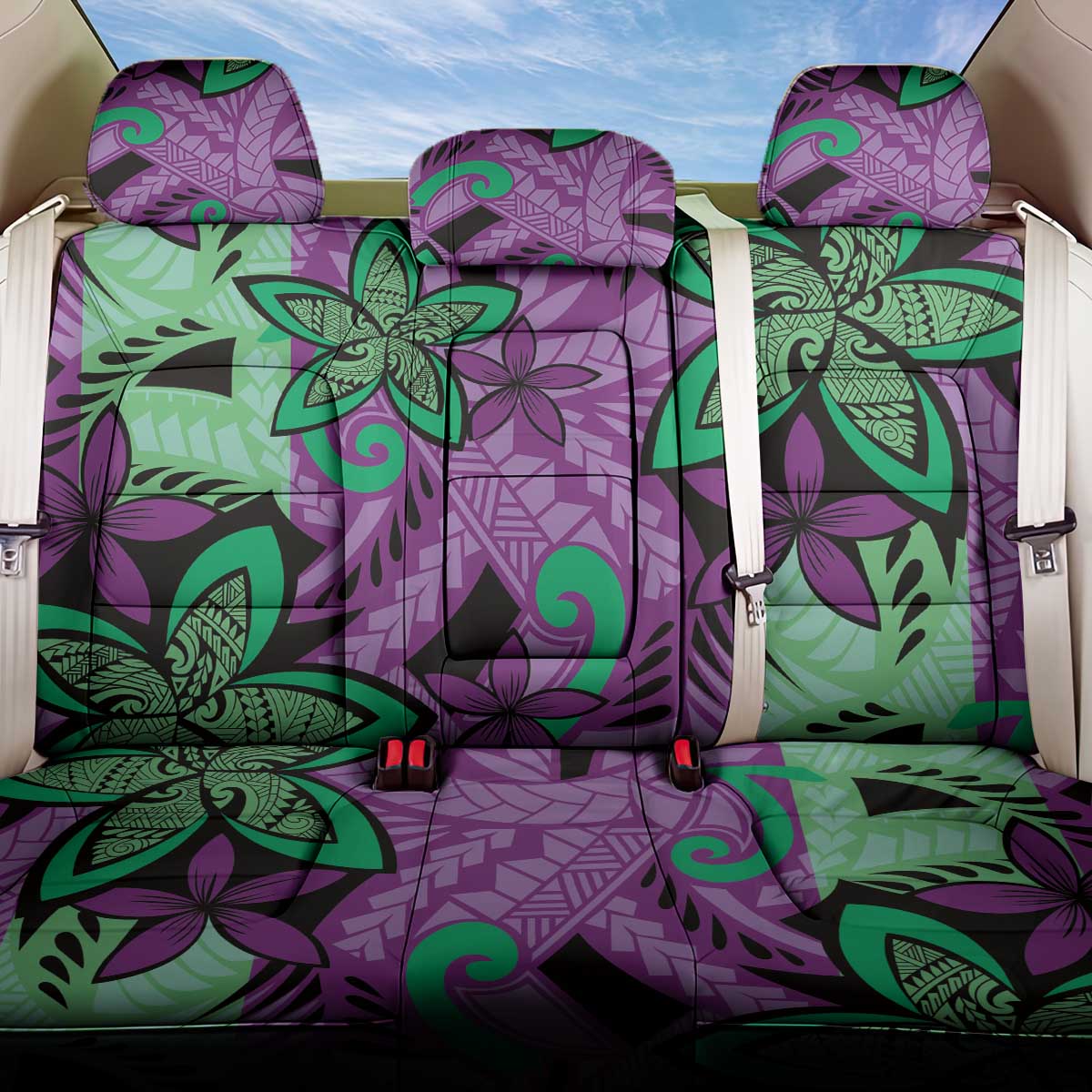 Plumeria Polynesian Pattern Back Car Seat Cover Unique Fantasy Purple Green