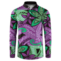 Plumeria Polynesian Pattern Button Sweatshirt Unique Fantasy Purple Green