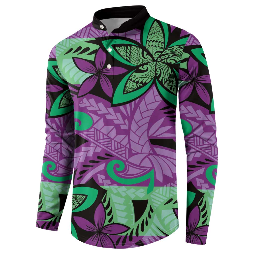 Plumeria Polynesian Pattern Button Sweatshirt Unique Fantasy Purple Green