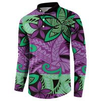 Plumeria Polynesian Pattern Button Sweatshirt Unique Fantasy Purple Green
