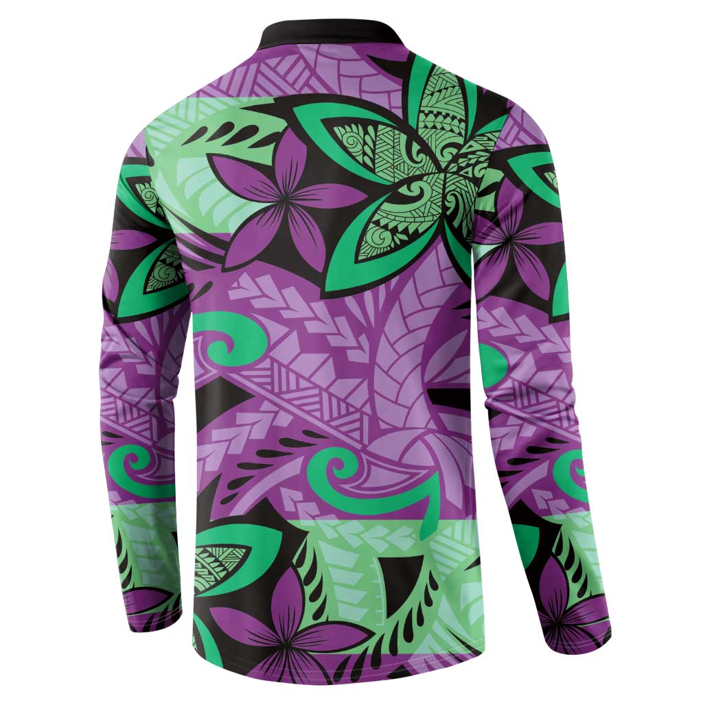 Plumeria Polynesian Pattern Button Sweatshirt Unique Fantasy Purple Green