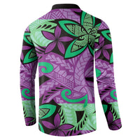 Plumeria Polynesian Pattern Button Sweatshirt Unique Fantasy Purple Green