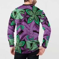 Plumeria Polynesian Pattern Button Sweatshirt Unique Fantasy Purple Green