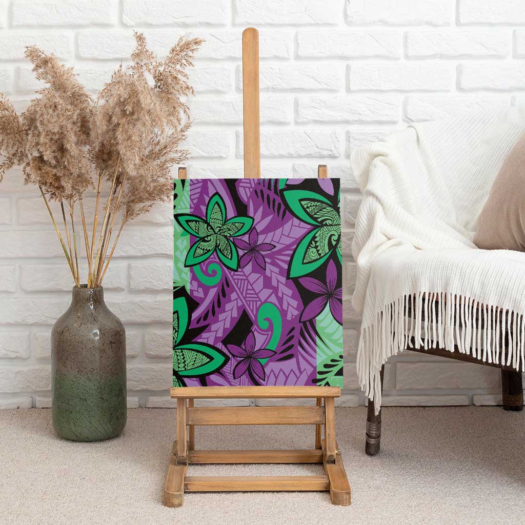 Plumeria Polynesian Pattern Canvas Wall Art Unique Fantasy Purple Green