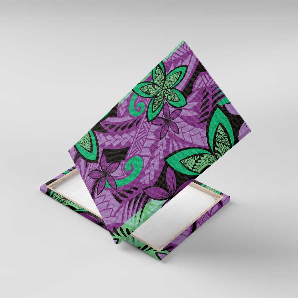 Plumeria Polynesian Pattern Canvas Wall Art Unique Fantasy Purple Green