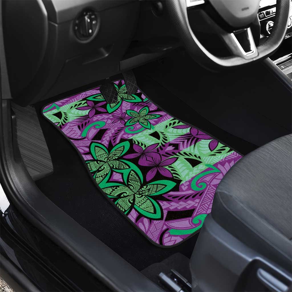 Plumeria Polynesian Pattern Car Mats Unique Fantasy Purple Green