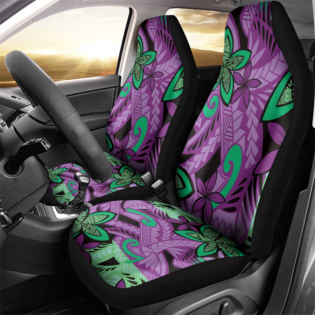 Plumeria Polynesian Pattern Car Seat Cover Unique Fantasy Purple Green