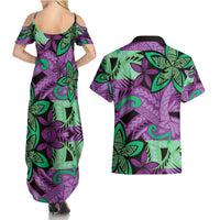 Plumeria Polynesian Pattern Couples Matching Summer Maxi Dress and Hawaiian Shirt Unique Fantasy Purple Green LT01 - Polynesian Pride