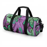Plumeria Polynesian Pattern Duffle Bag Unique Fantasy Purple Green