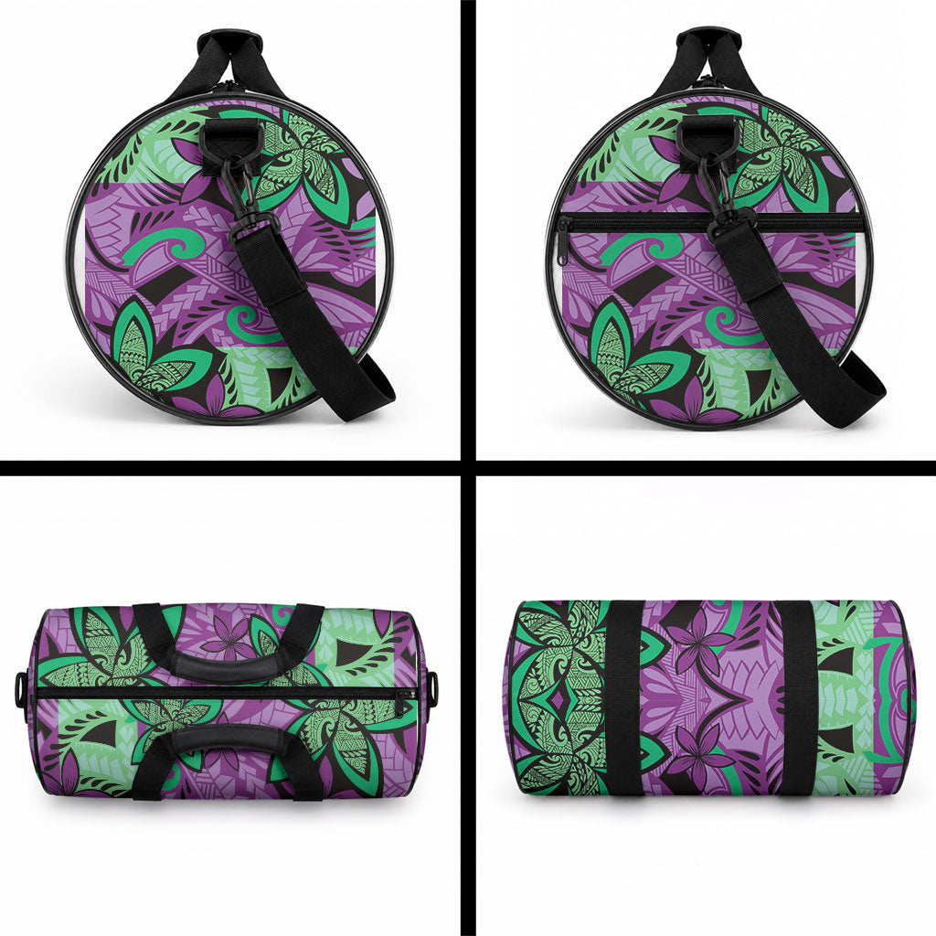 Plumeria Polynesian Pattern Duffle Bag Unique Fantasy Purple Green
