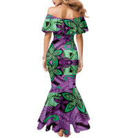 Plumeria Polynesian Pattern Family Matching Mermaid Dress and Hawaiian Shirt Unique Fantasy Purple Green LT01 - Polynesian Pride