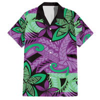 Plumeria Polynesian Pattern Family Matching Off The Shoulder Long Sleeve Dress and Hawaiian Shirt Unique Fantasy Purple Green