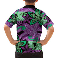 Plumeria Polynesian Pattern Family Matching Puletasi and Hawaiian Shirt Unique Fantasy Purple Green LT01 - Polynesian Pride
