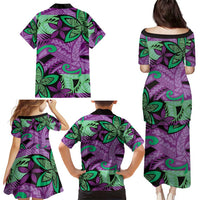 Plumeria Polynesian Pattern Family Matching Puletasi and Hawaiian Shirt Unique Fantasy Purple Green LT01 - Polynesian Pride