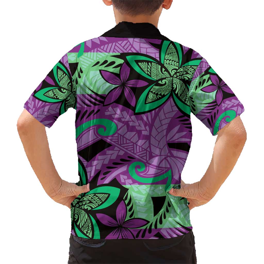 Plumeria Polynesian Pattern Family Matching Short Sleeve Bodycon Dress and Hawaiian Shirt Unique Fantasy Purple Green LT01 - Polynesian Pride