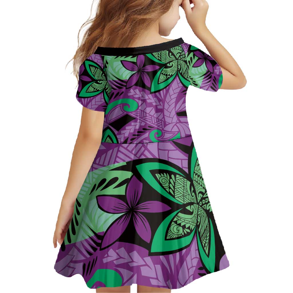 Plumeria Polynesian Pattern Family Matching Short Sleeve Bodycon Dress and Hawaiian Shirt Unique Fantasy Purple Green LT01 - Polynesian Pride
