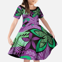 Plumeria Polynesian Pattern Family Matching Tank Maxi Dress and Hawaiian Shirt Unique Fantasy Purple Green