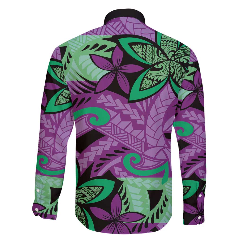 Plumeria Polynesian Pattern Family Matching Tank Maxi Dress and Hawaiian Shirt Unique Fantasy Purple Green