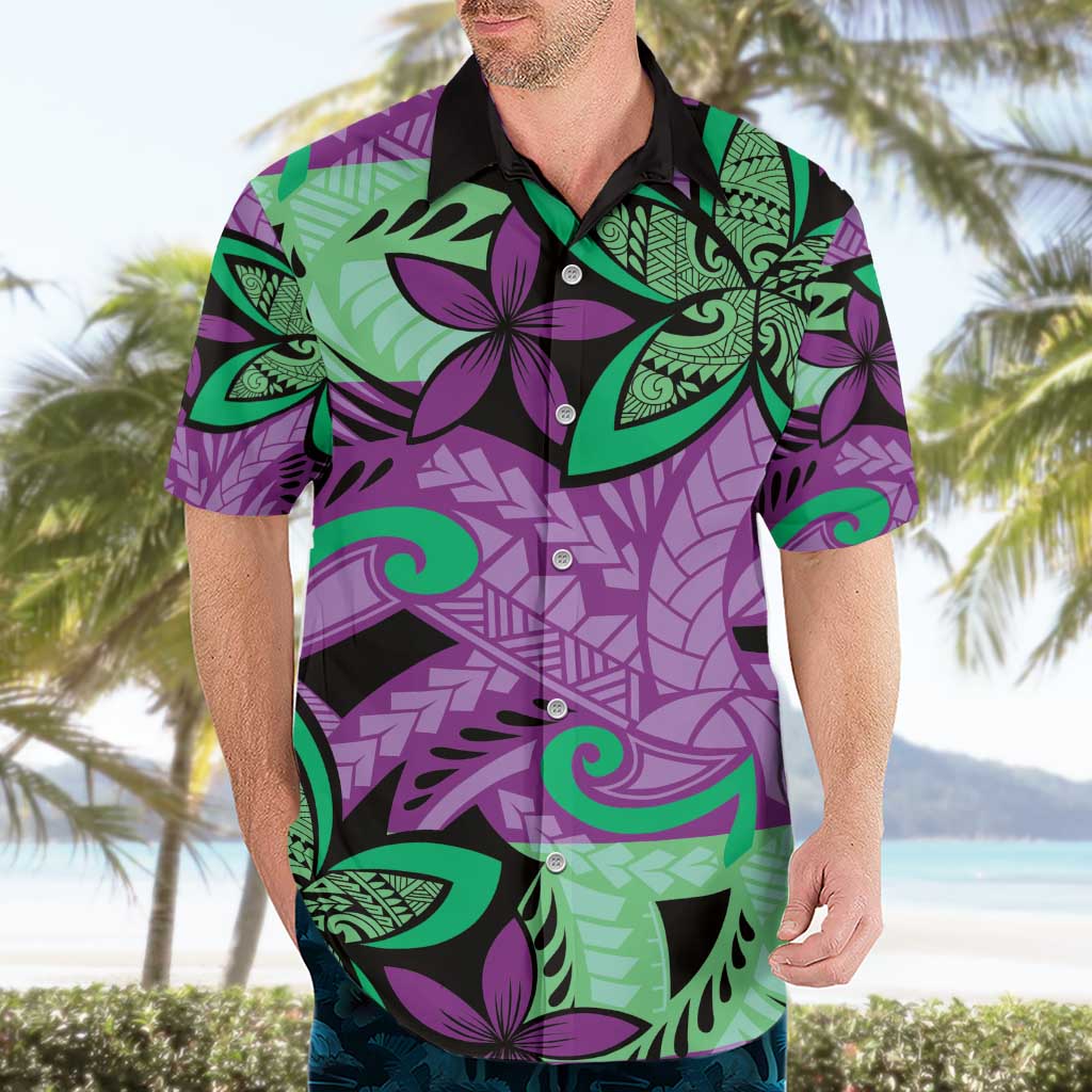 Plumeria Polynesian Pattern Hawaiian Shirt Unique Fantasy Purple Green