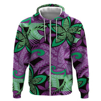 Plumeria Polynesian Pattern Hoodie Unique Fantasy Purple Green LT01 Zip Hoodie Purple - Polynesian Pride
