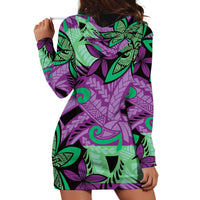 Plumeria Polynesian Pattern Hoodie Dress Unique Fantasy Purple Green