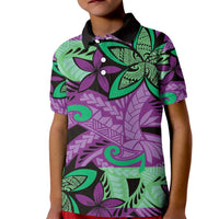 Plumeria Polynesian Pattern Kid Polo Shirt Unique Fantasy Purple Green LT01 Kid Purple - Polynesian Pride