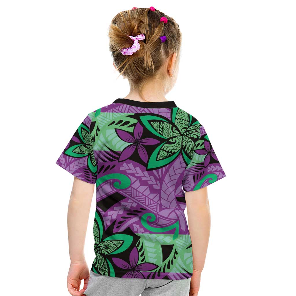 Plumeria Polynesian Pattern Kid T Shirt Unique Fantasy Purple Green LT01 - Polynesian Pride