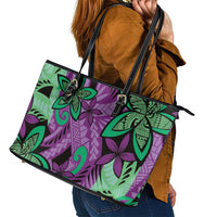 Plumeria Polynesian Pattern Leather Tote Bag Unique Fantasy Purple Green LT01 - Polynesian Pride