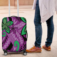 Plumeria Polynesian Pattern Luggage Cover Unique Fantasy Purple Green