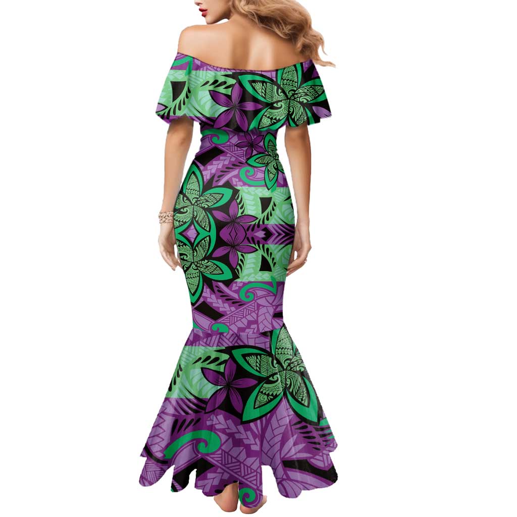 Plumeria Polynesian Pattern Mermaid Dress Unique Fantasy Purple Green
